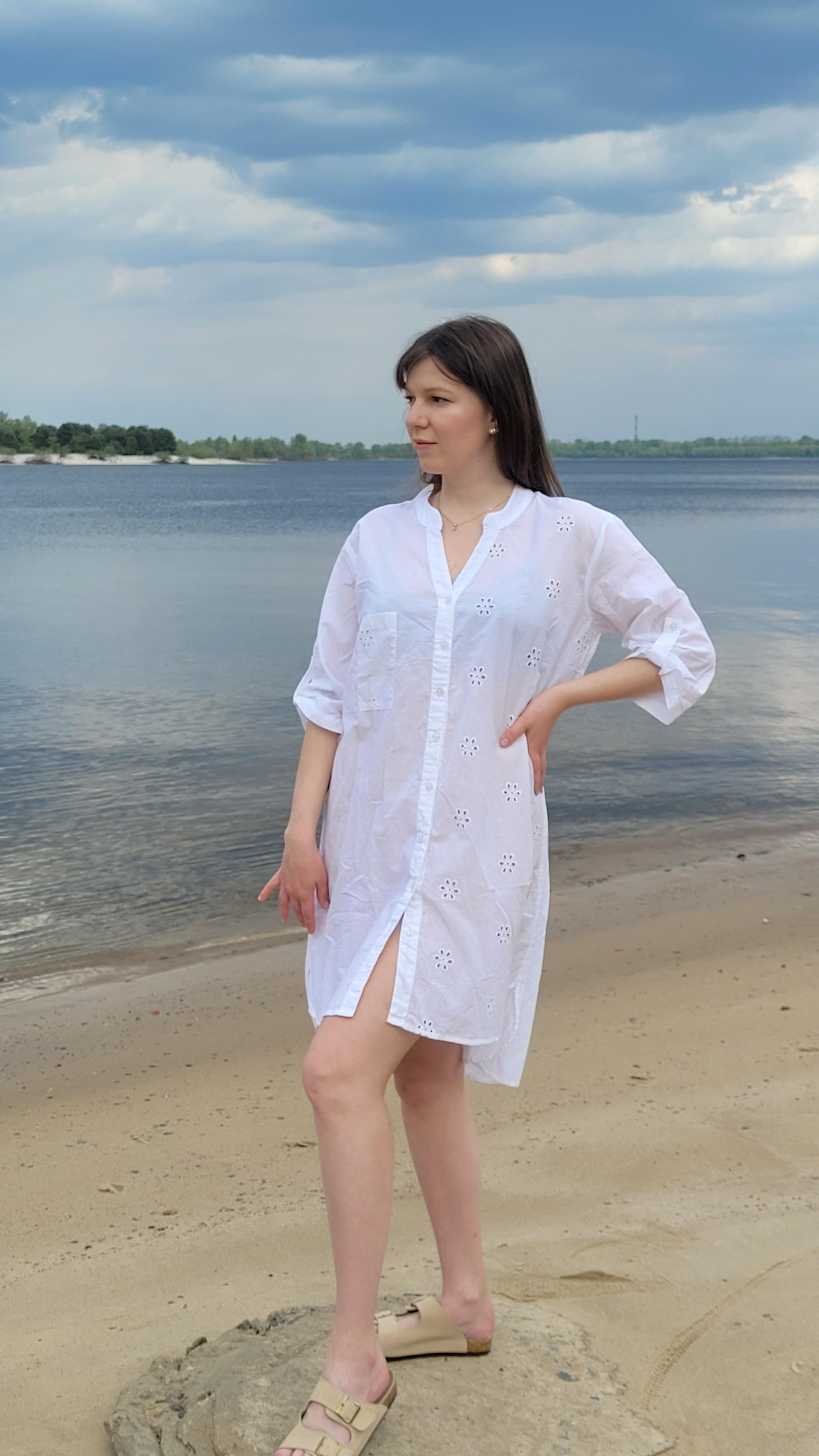 Туніка-сорочка жіноча з прошвою на гудзиках M Білий - фото 5 Туніка-сорочка жіноча з прошвою на гудзиках M Білий - фото 5