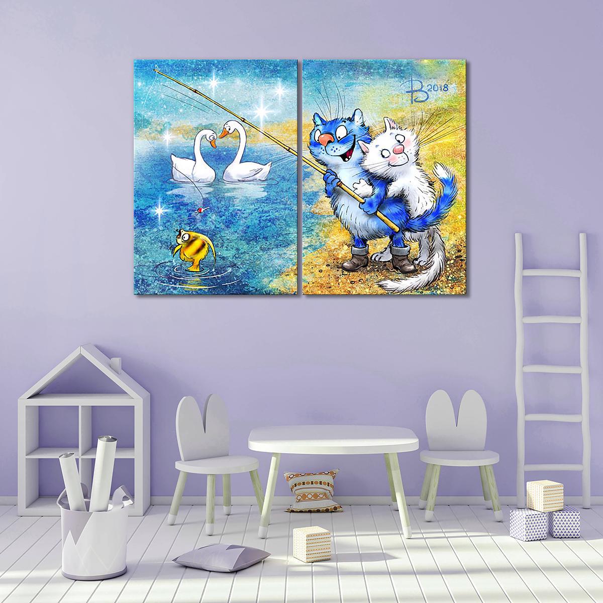 Модульная картина Рыбалка на двоих 2 модуля 50x75 см
