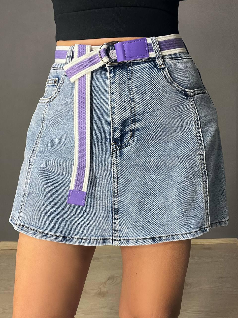 Шорты юбка женские джинсовые Vanver 8097 с поясом короткие р. 28 Голубой (4178) - фото 7