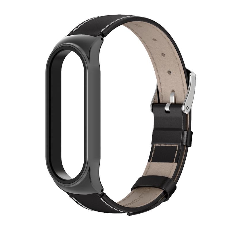 Ремешок для смарт-браслетов MiJobs кожаный для Xiaomi Mi Band 5/4/3 Черный (1490P)
