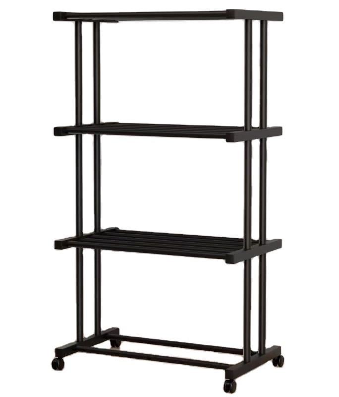 Этажерка металлическая RIAS Clothes Drying Rack 8041 на колесиках 4 яруса 155x80x40 см Black (3_08401)