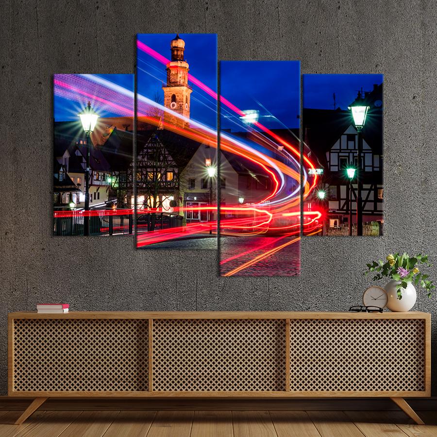 Картина город Яркие огни на ночной городской улице 129x90 см (A734-4)