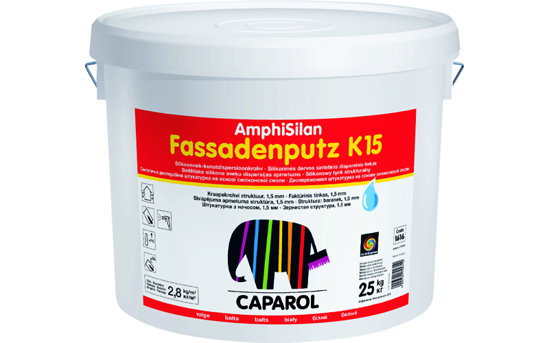 Штукатурка фасадная силиконовая Caparol Amphisilan Fassadenputz K15 25 кг Белый (1815941808)