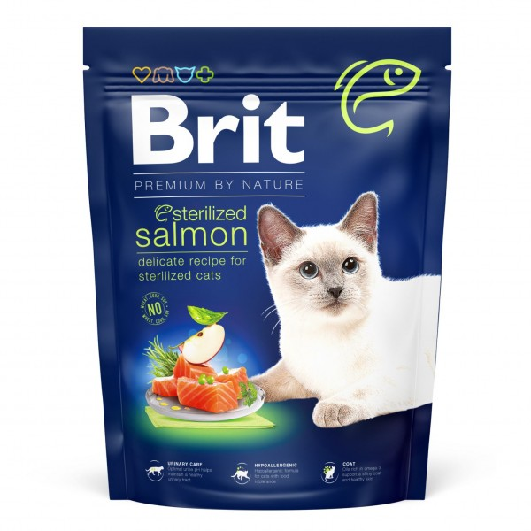 Корм сухий Brit Premium Cat by Nature Sterilized Salmon для стерилізованих котів з лососем 300 г (171848)