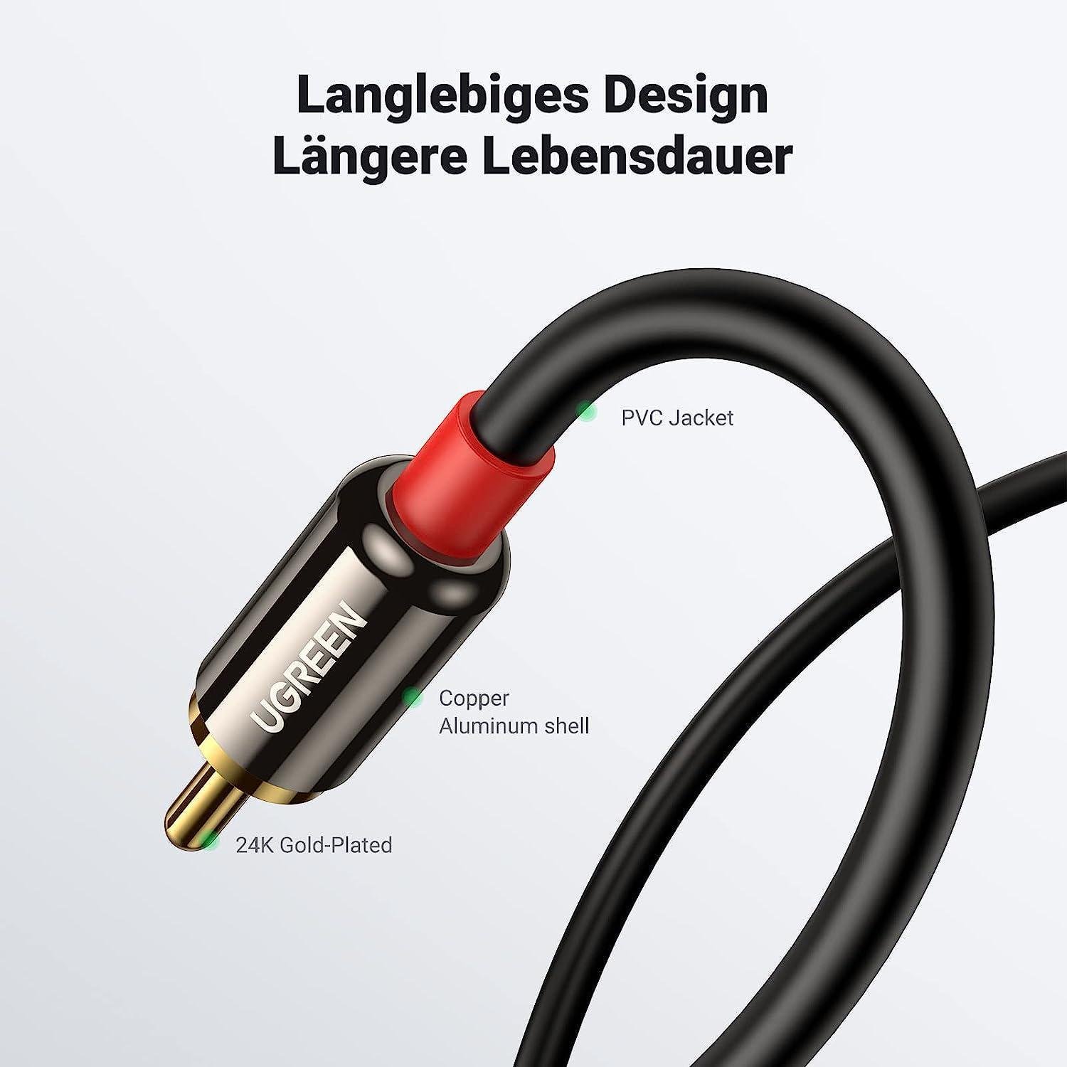 Кабель UGREEN 3.5 мм minijack-2RCA стерео тюльпани Hi-Fi звук RCA AUX Y 5 м Чорний (10591) - фото 11