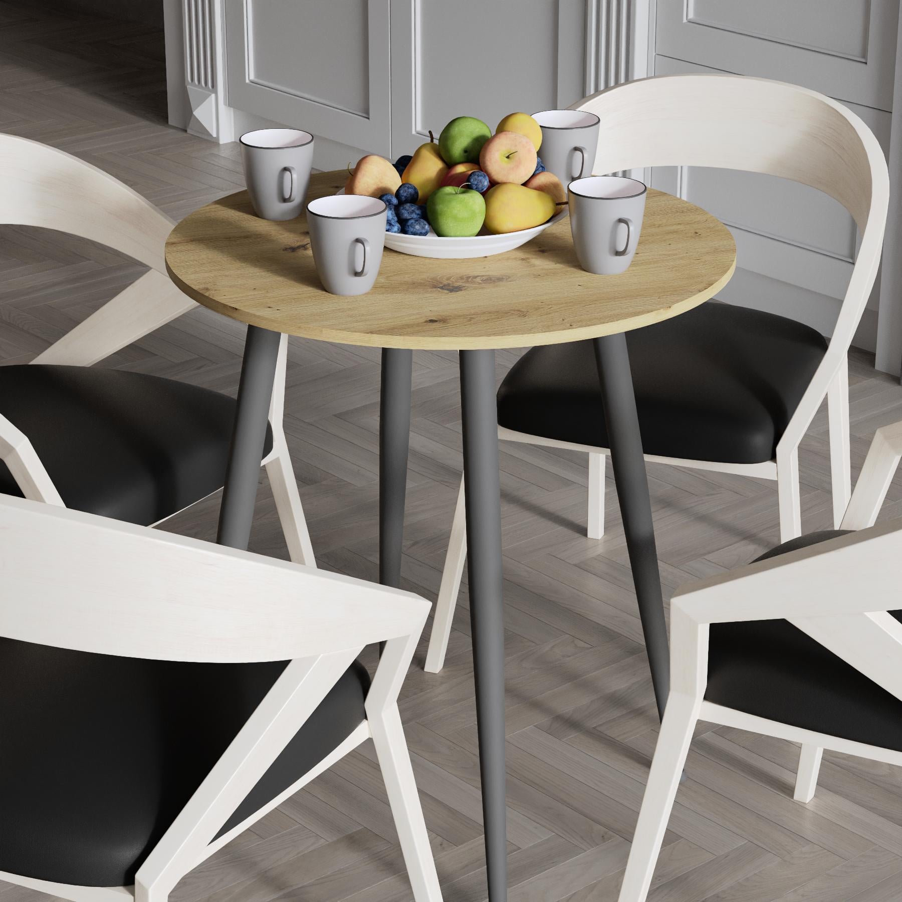 Обідній стіл круглий Ferrum-decor OPTIMA 4 ніжки конусні метал/ДСП 16 мм 750x670x670 мм Чорний/Дуб Артизан (FRD-107455)