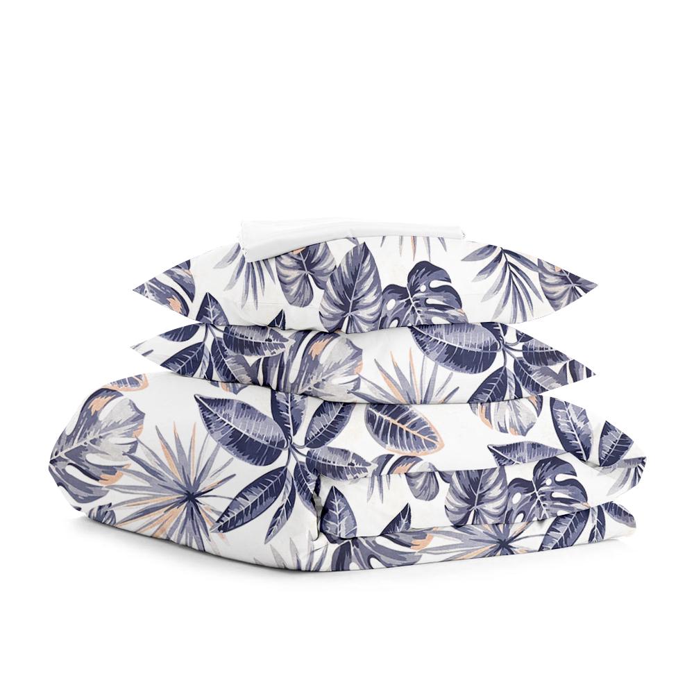 Комплект евро постельного белья Cosas Palm Leaves Grey White 200х220 см на резинке (4822052069875)