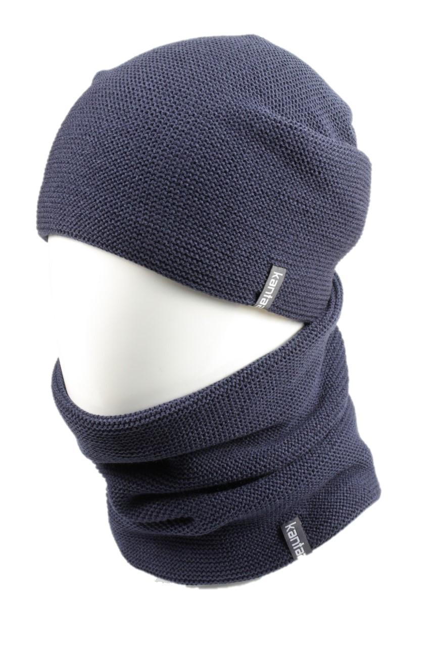 Вязаная шапка Кahta Fashion Hat с Buff снуд унисекс р. 57-58 Синий (OC-118)