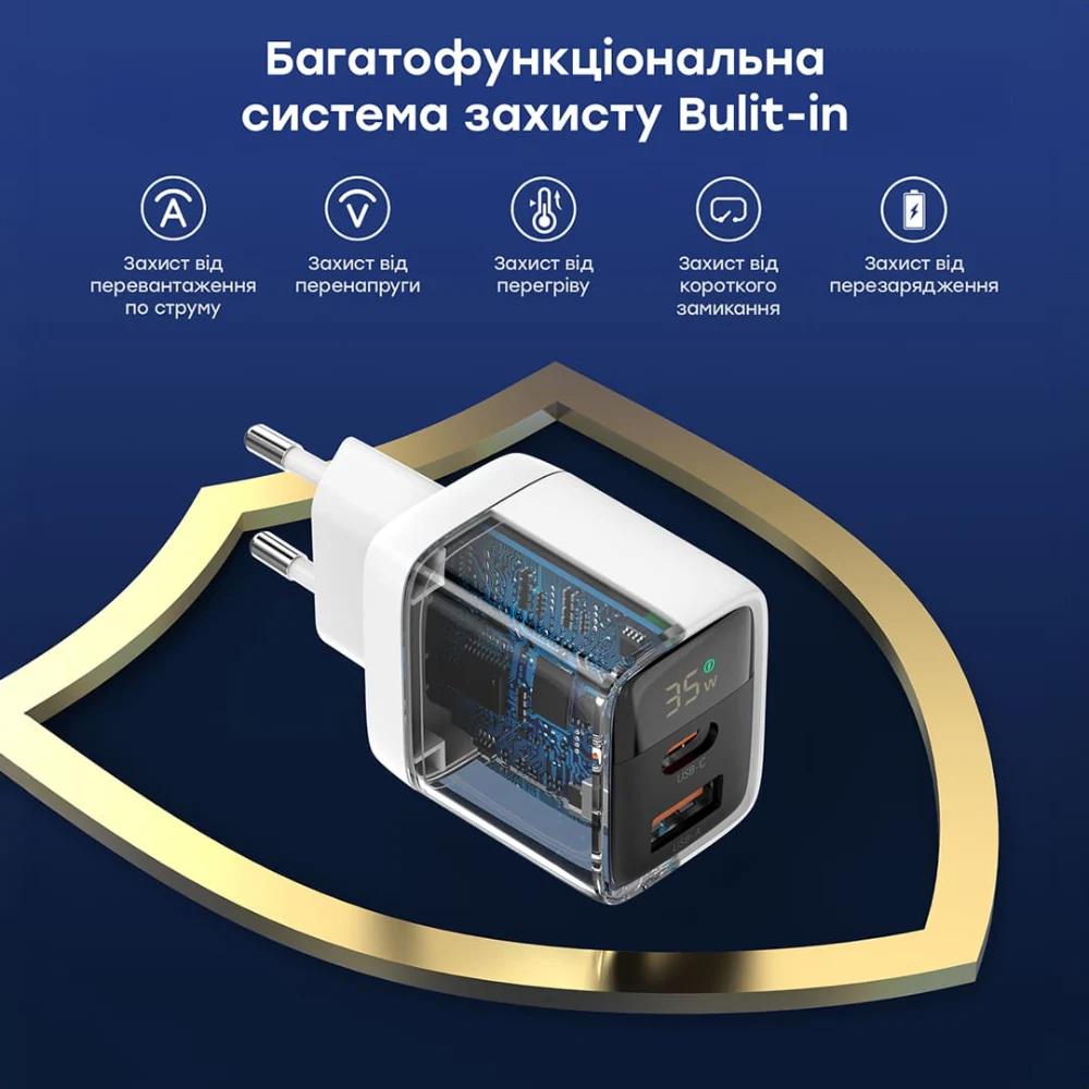 Зарядное устройство Choetech PD6052 35W быстрая зарядка GaN USB-C+USB-A LED Белый (634277) - фото 4 Зарядное устройство Choetech PD6052 35W быстрая зарядка GaN USB-C+USB-A LED Белый (634277) - фото 4