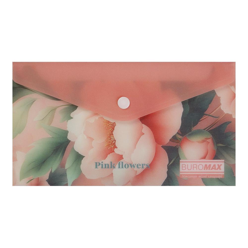 Папка-конверт Buromax Peony Arabeski на кнопке DL полипропилен Розовый (BM.3853-10)