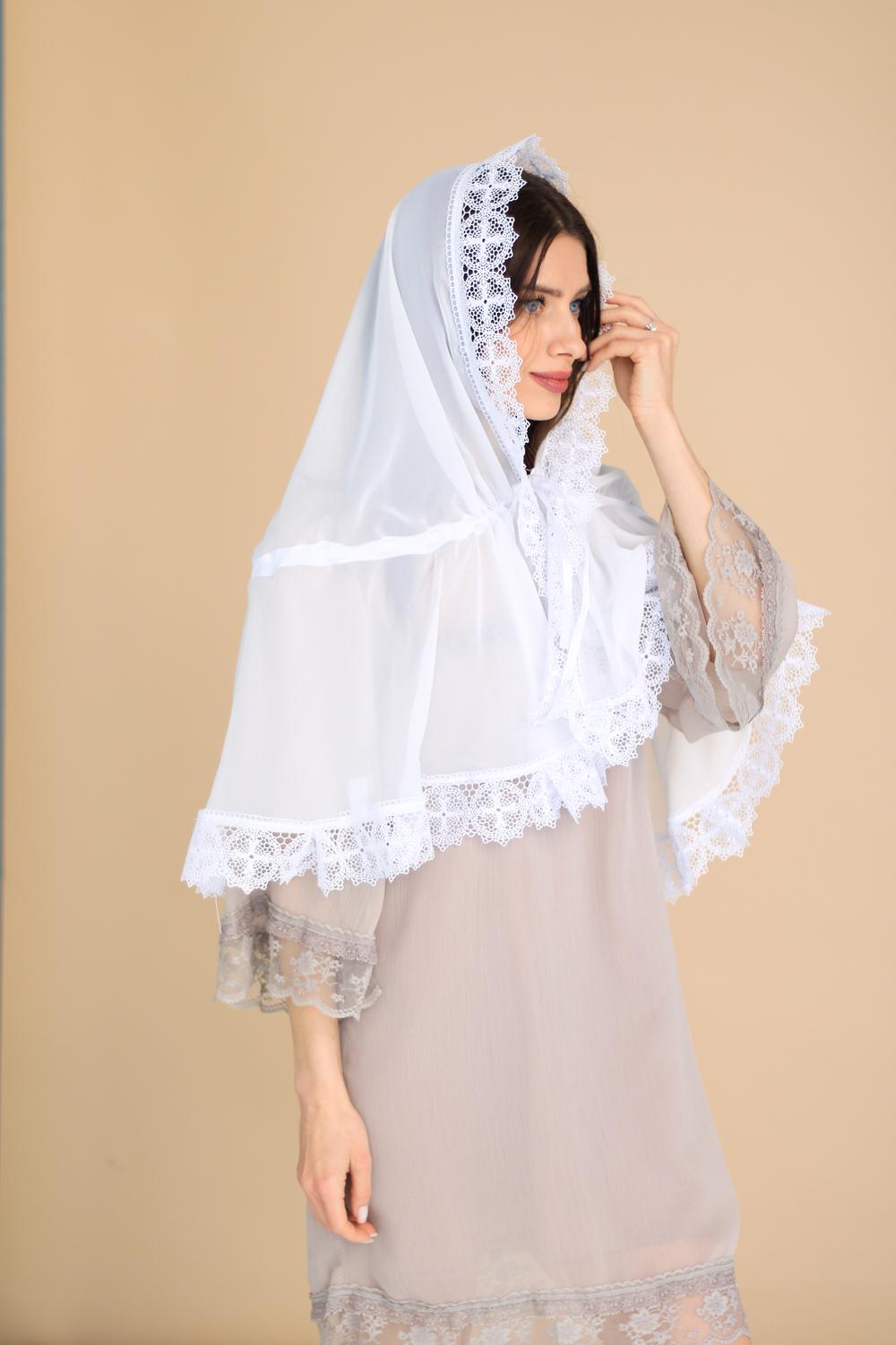 Палантин для храму на голову Білий (п025) - фото 4