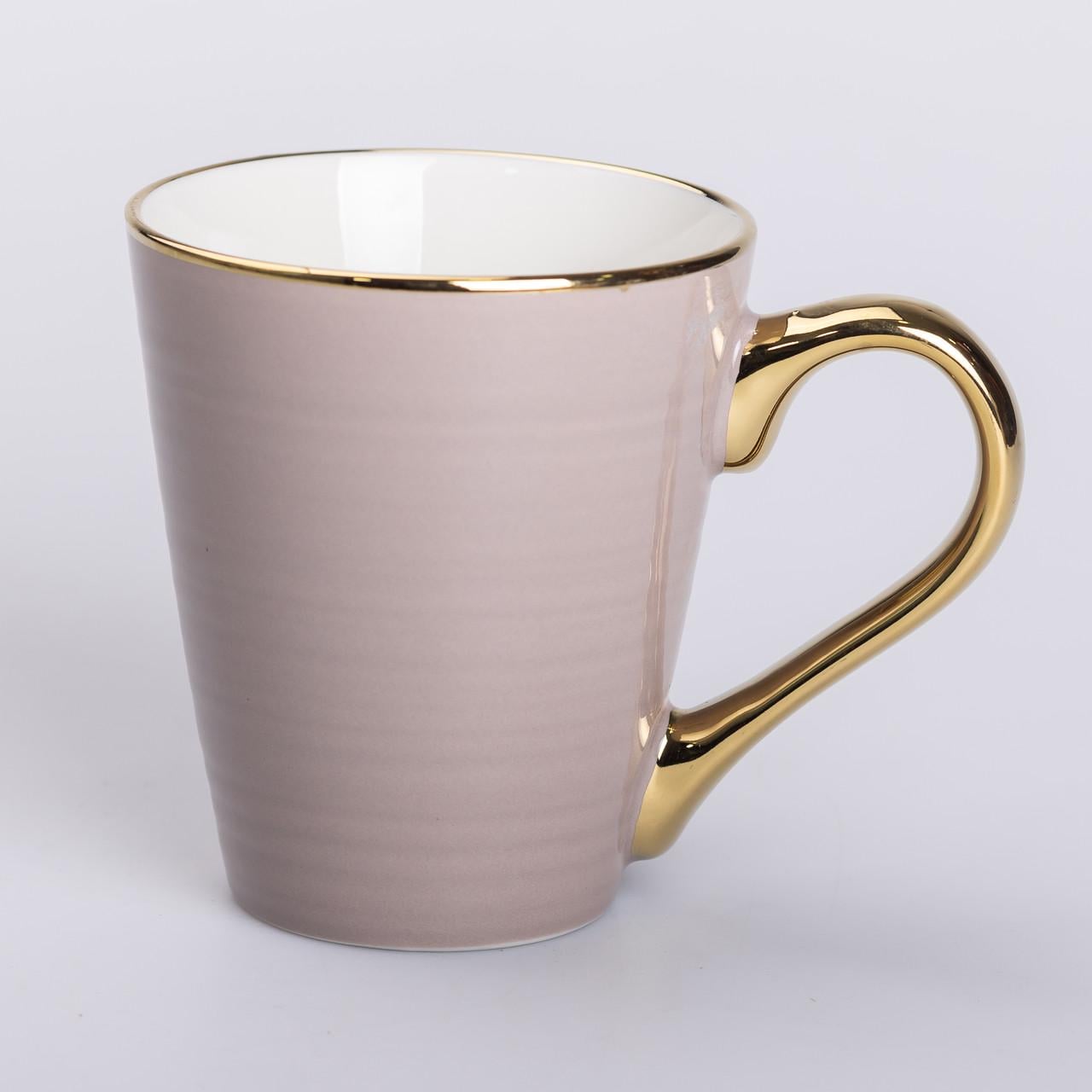 Чашка керамическая с золотым ободком и позолоченной ручкой 320 мл Кремовый