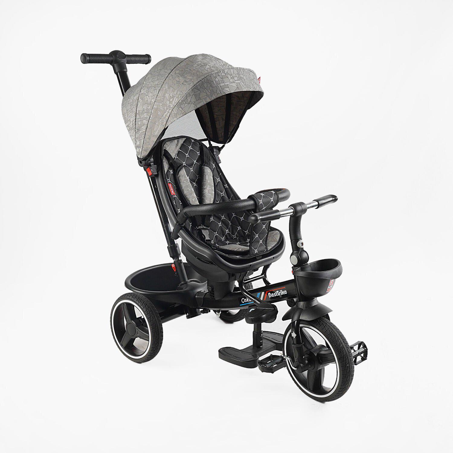Велосипед детский трехколесный Best Trike Oscar 6390 PU складной руль с родительской ручкой Серый (18-698)