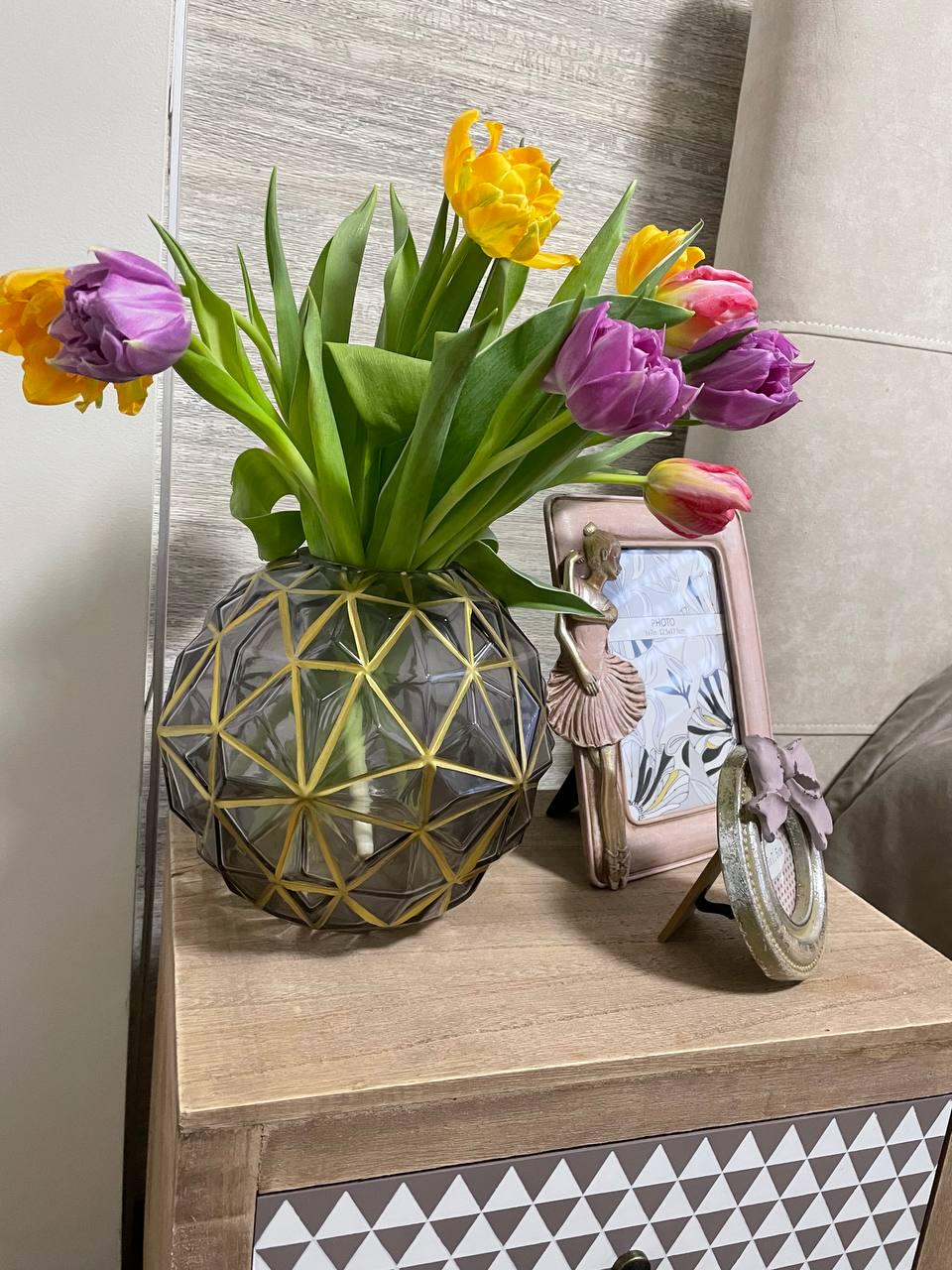 Ваза с геометрической золотой росписью круглая стеклянная (AWN-00449) - фото 2