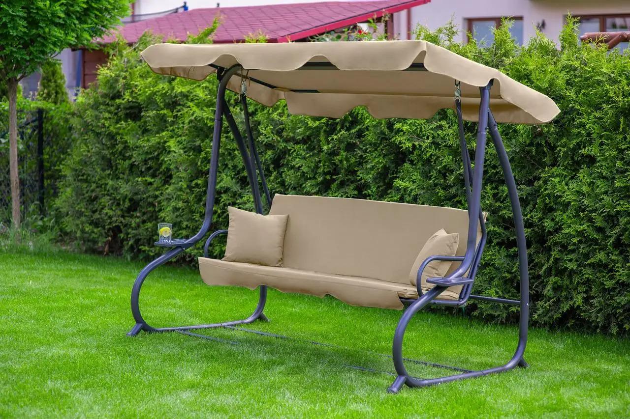 Качели садовые усиленные FunFit Relax Plus с матрасом и подушками до 280 кг 230x127x172 см Бежевый (20161604) - фото 6