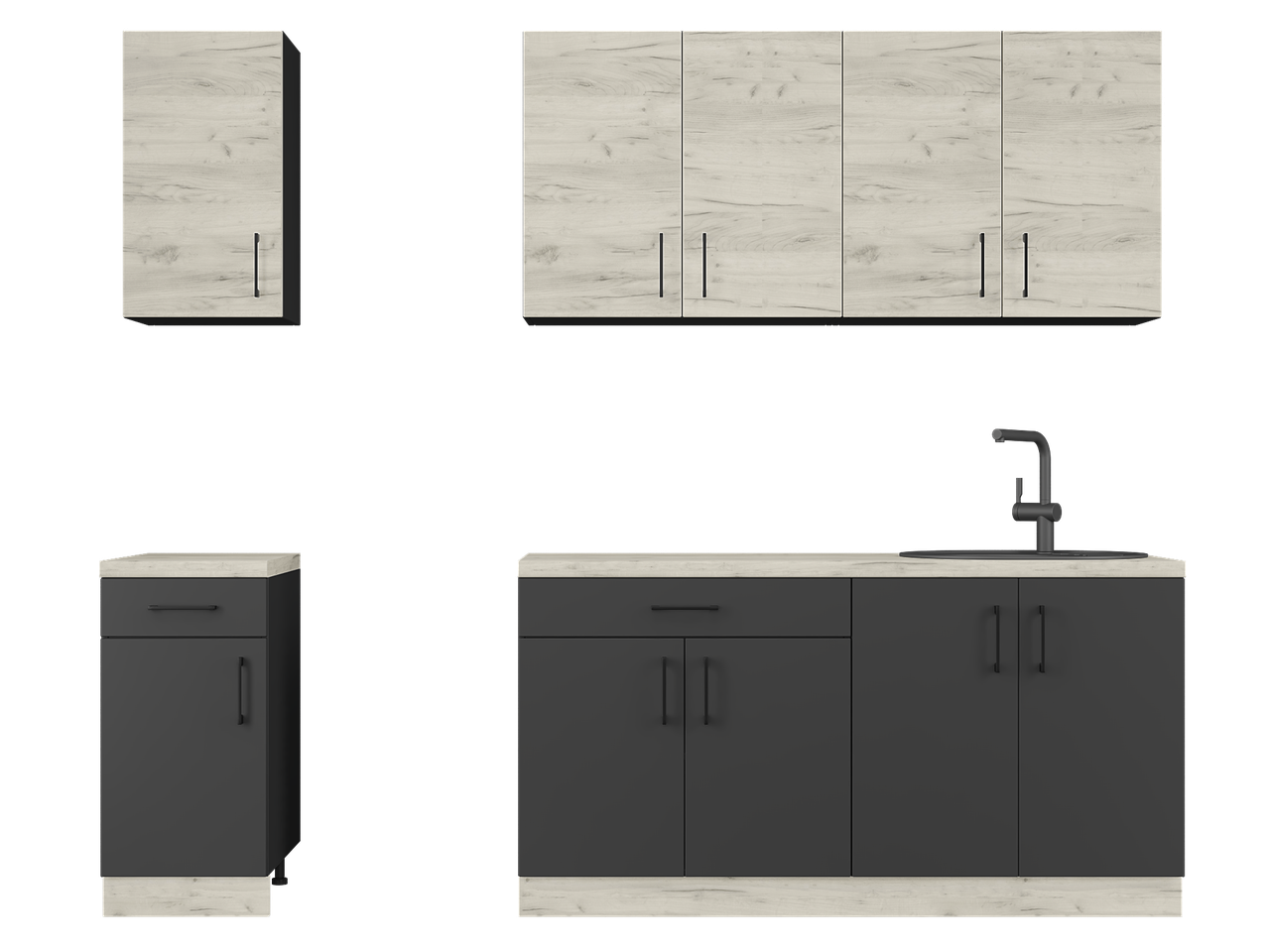 Кухня готовая Эверест К-3 Оптима и столешница 2,5 м Крафт белый/Антрацитовый (25013)