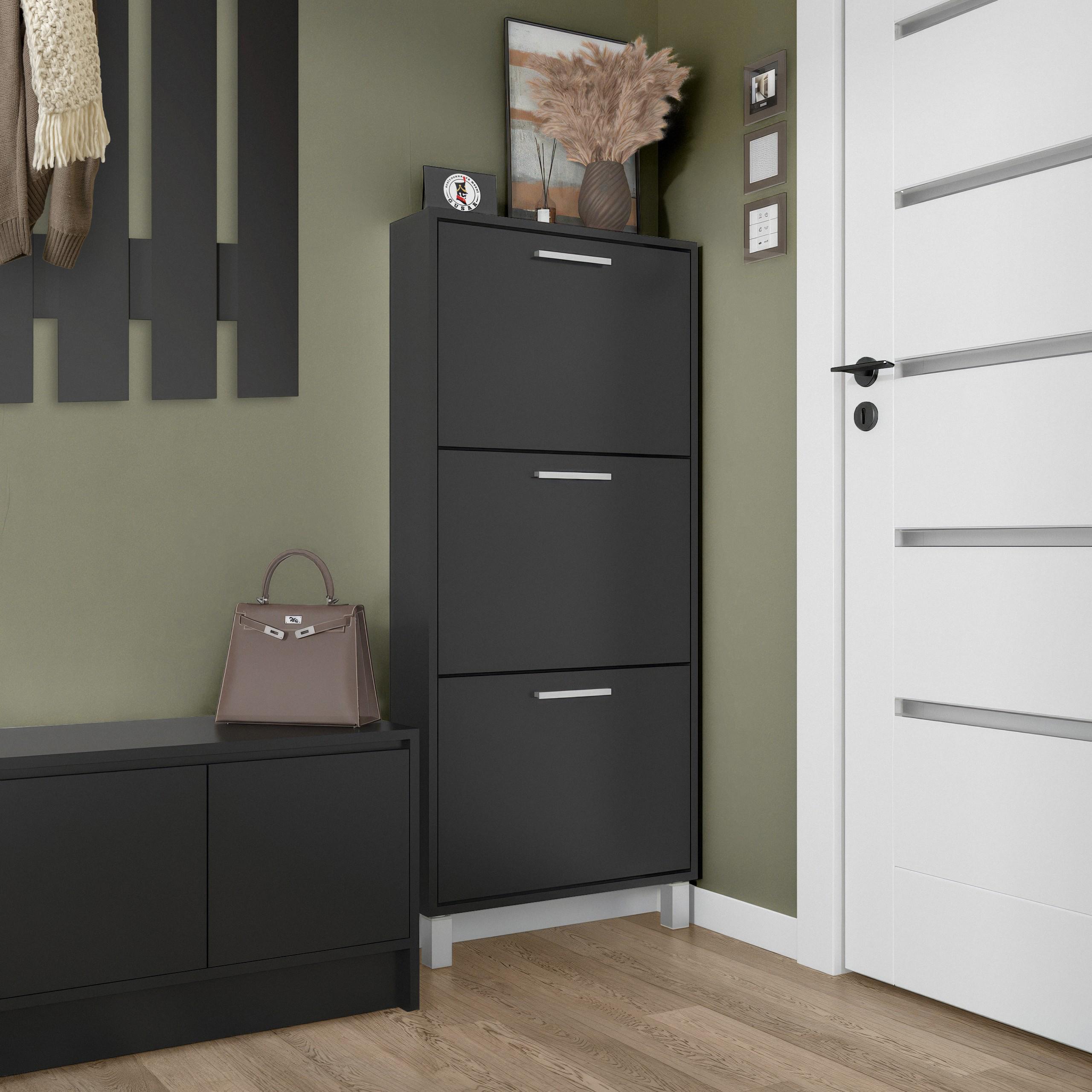 Тумба для обуви на 3 ящика F-160 590х160х1350 мм Черный - фото 1