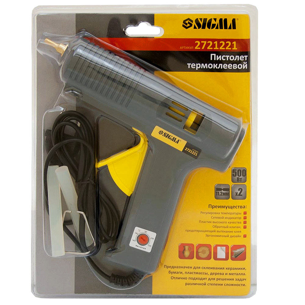 Пистолет клеевой Sigma с регулятором 11 мм 500 Вт (60077)