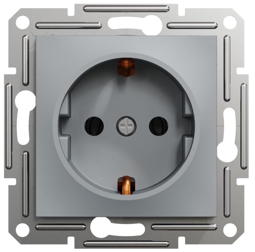 Розетка одинарная с заземлением Schneider Electric Asfora Стальной (00000003153)