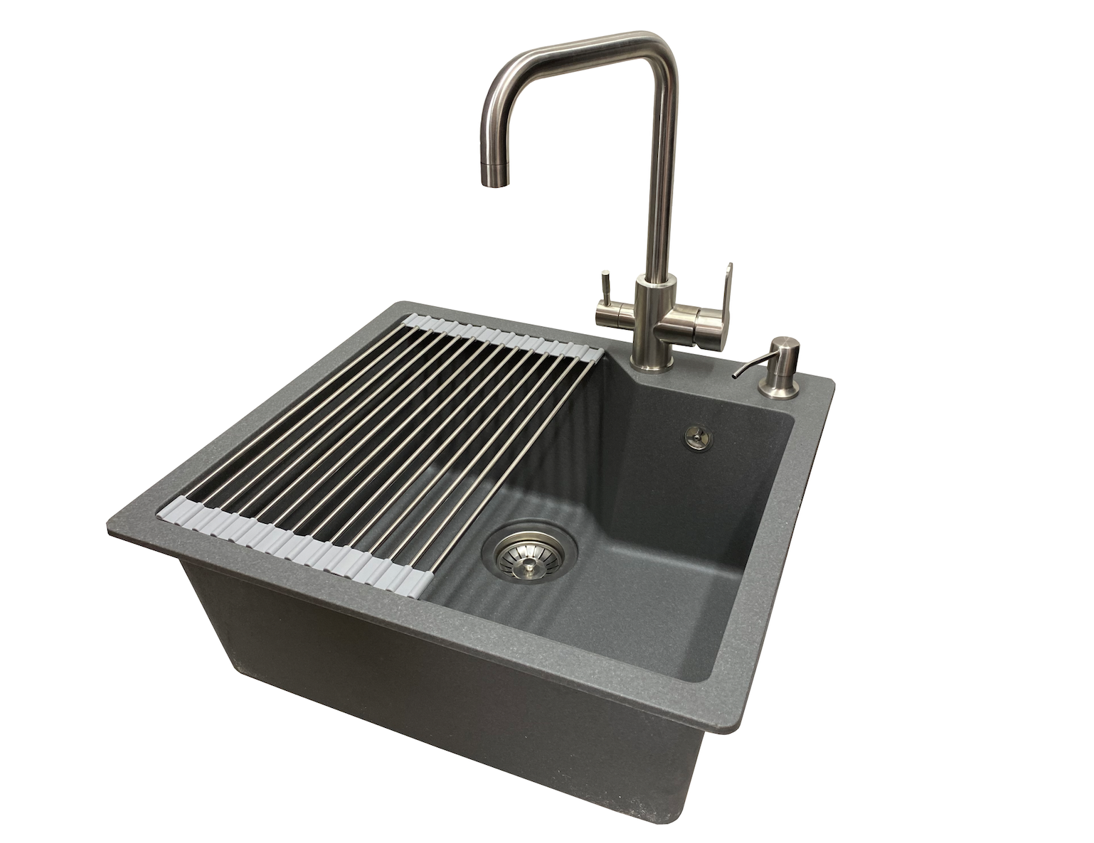 Мойка для кухни VECTOR Pool ранитная смеситель с подключением к фильтру/дозатор/сифон 56x50 см г Silver (080c275d)