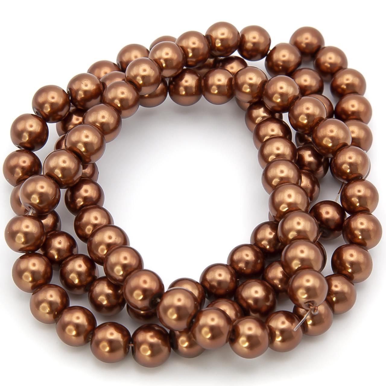 Бусины стеклянные на нитке под жемчуг 10 мм 80 см 90 шт. Коричневый (БЖ0010ш30)