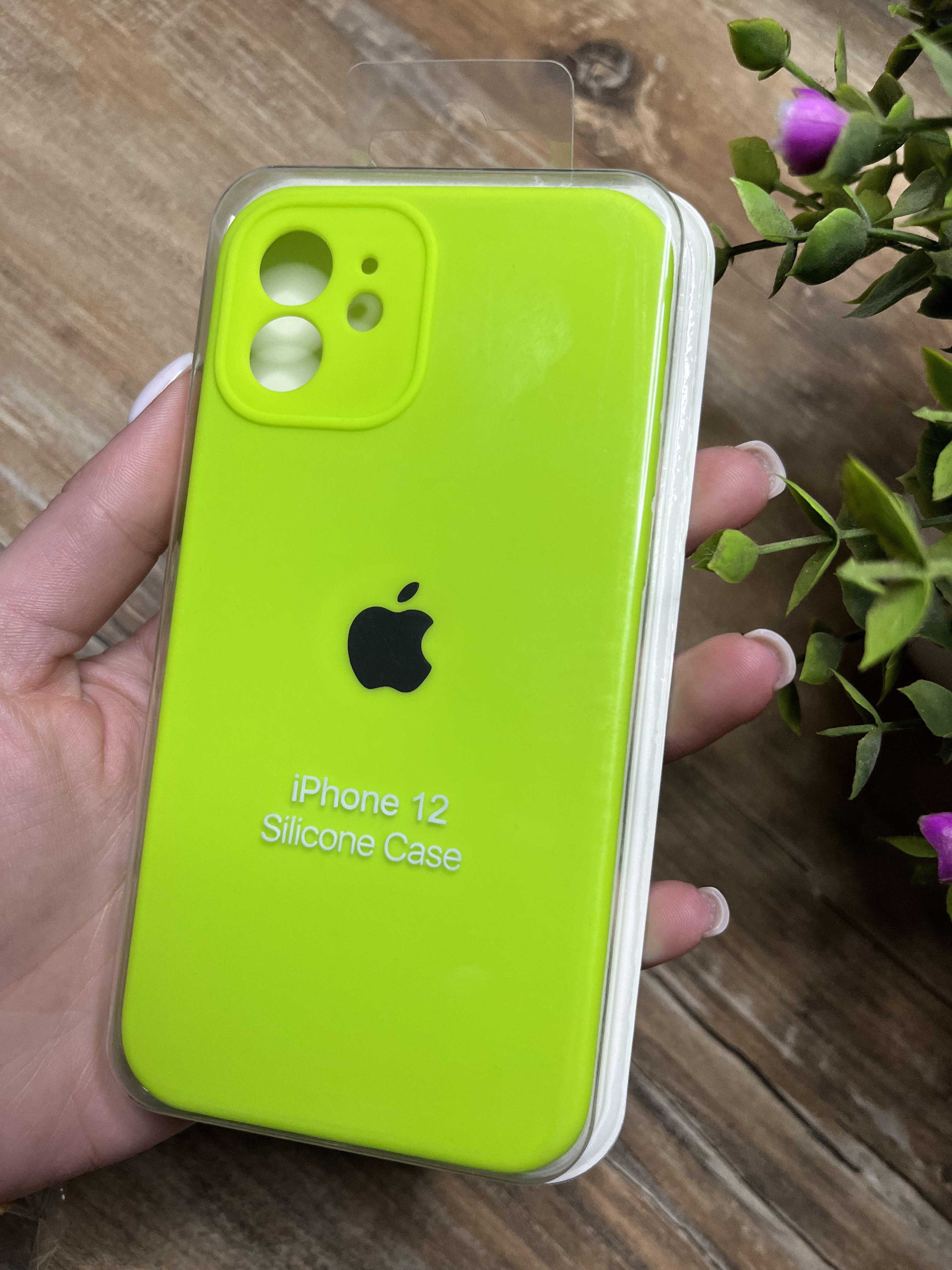 Чехол накладка на iPhone (Айфон) 12 квадратные борта silicone case full camera Apple
