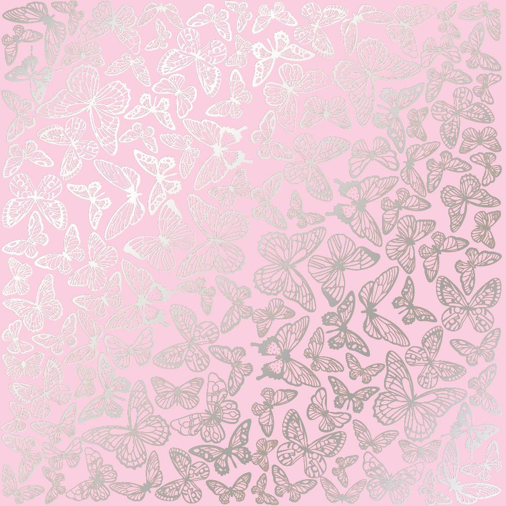 Лист паперу односторонній Silver Butterflies зі срібним тисненням 30,5х30,5 см Pink