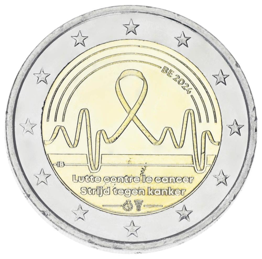 Коллекционная монета Бельгия 2 евро 2024 Биметалл UNC Борьба с раком (М21959)