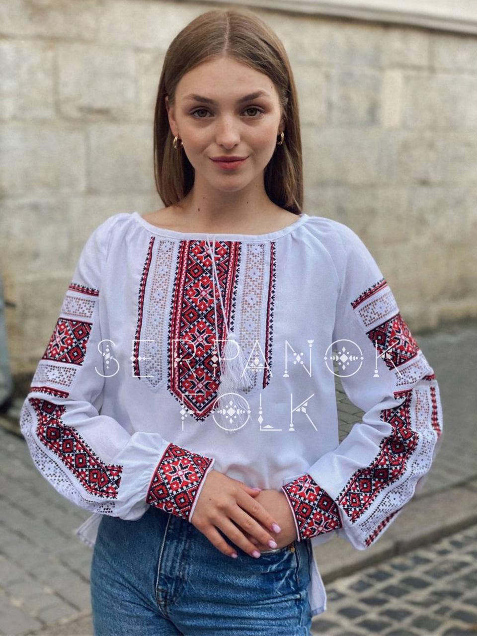 Вишиванка жіноча SERPANOK FOLK Зореслава на домотканому полотні р. 50 Білий (12225-50) - фото 1