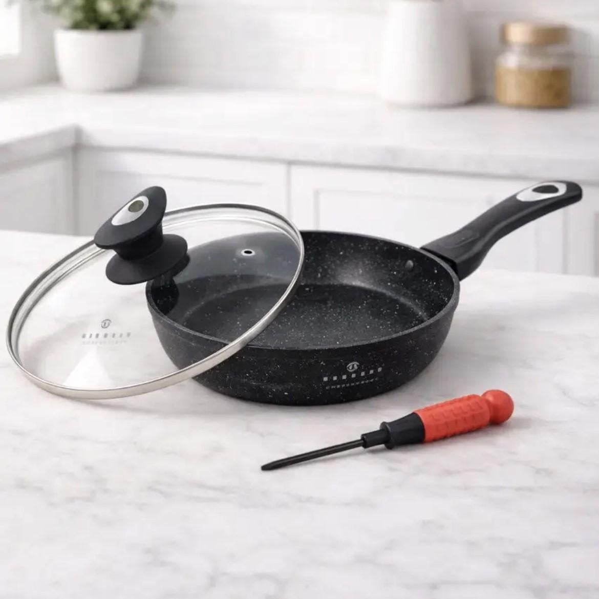 Сковорода глубокая индукционная Edenberg EB-5713 с крышкой/мраморное антипригарное покрытие 20 см 1,2 л (31583987)