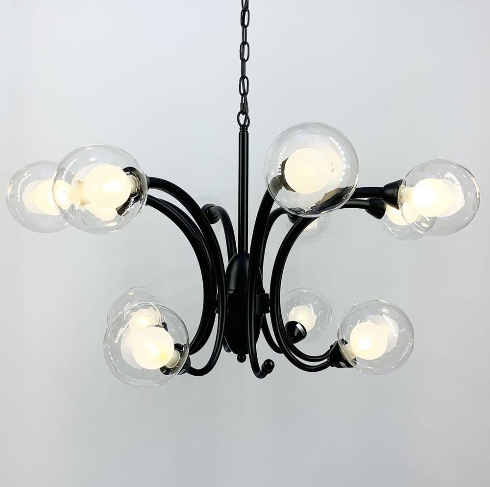 Люстра дизайнерська підвісна із 12 подвійними плафонами Чорний/Прозорий з бурштиновим (ZL1427_1550)