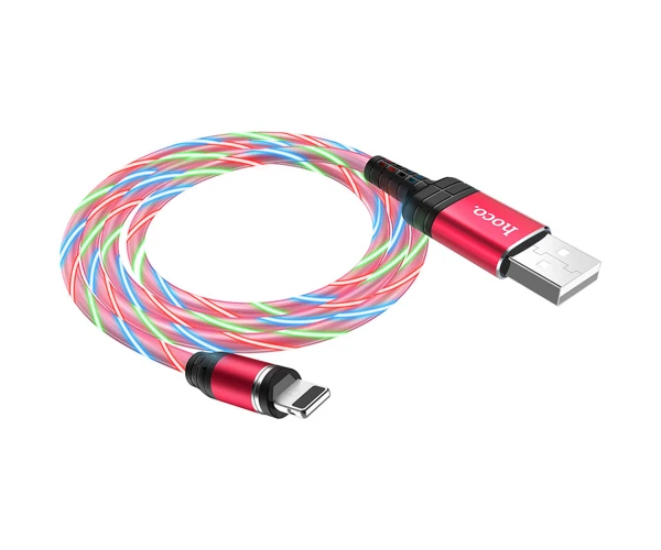 Кабель дата Hoco U90 Magnetic and RGB Led Sreamer Lightning 2A 1 м Красный - фото 1