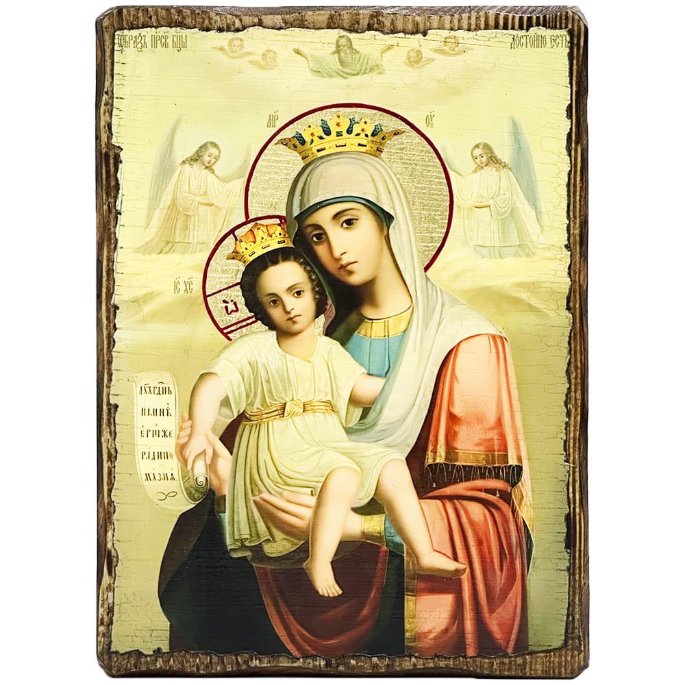 Ікона Свята Богородиця Достойно є під старовину 17х23 см (4083-2) Ікона Свята Богородиця Достойно є під старовину 17х23 см (4083-2)