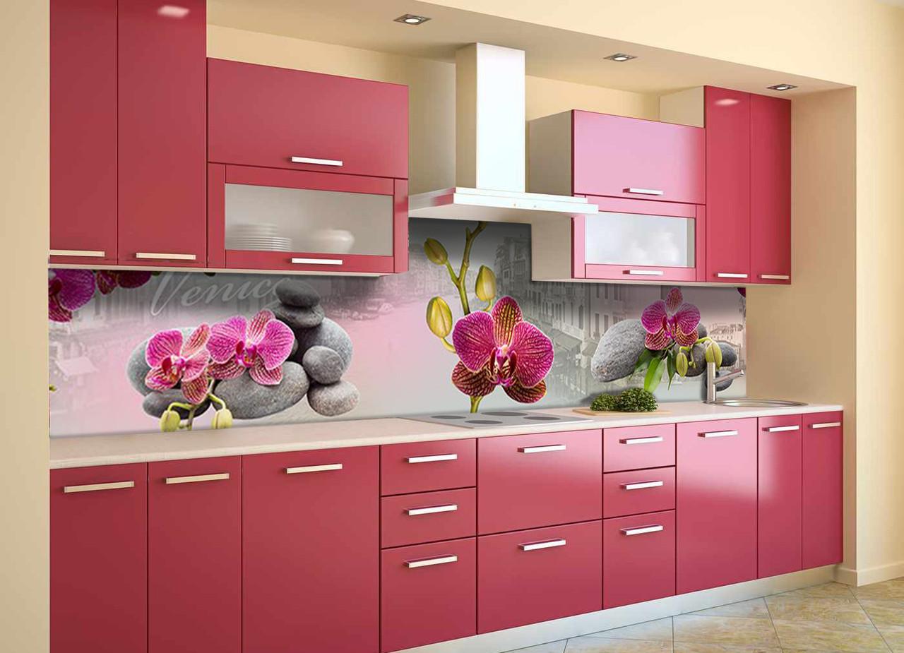 Кухонный фартук Венеция орхидеи из самоклеющейся виниловой пленки 60х250 см Серый