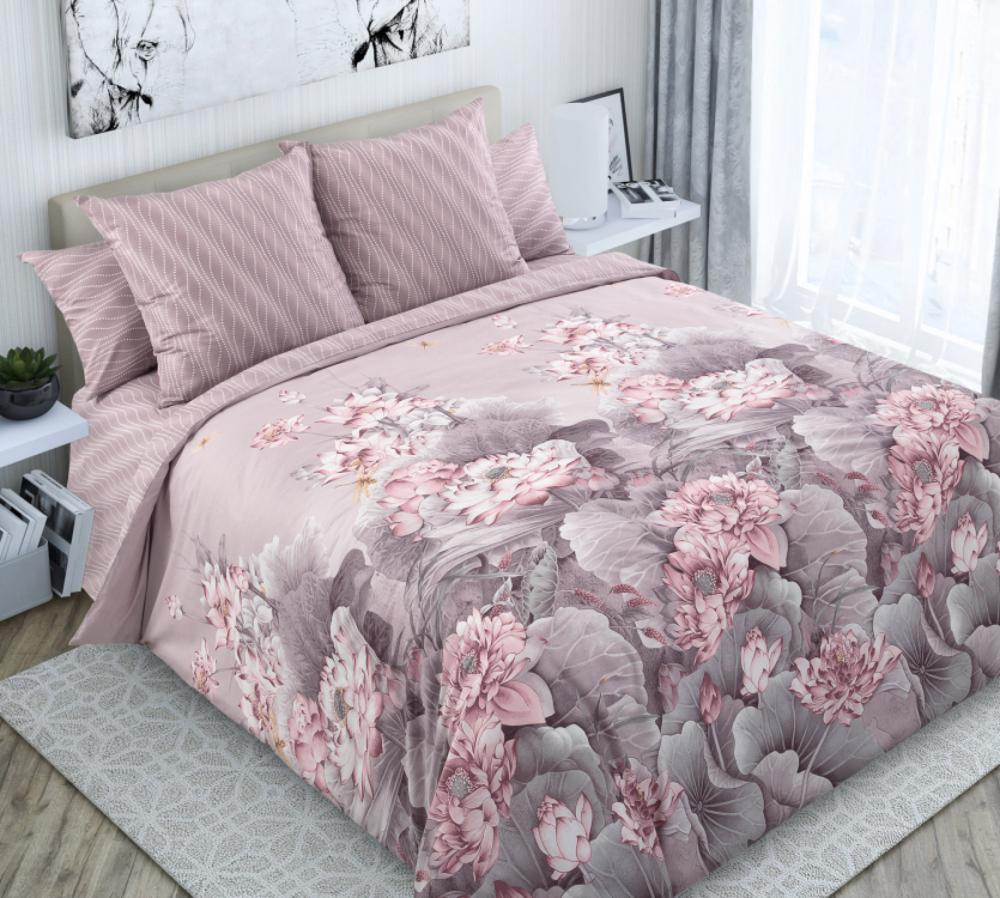 Комплект постельного белья Комфорт текстиль Перкаль Лотосы 145x215 см Семейный с простынью на резинке 50x70 см ( КТ_pvu_4289_41_50x70 )