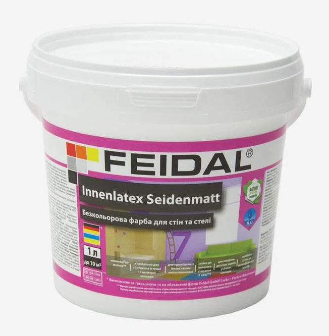 Краска интерьерная Feidal Innenlatex Seidenmatt 7 для стен и потолка шелковисто-матовая 1 л Бесцветный
