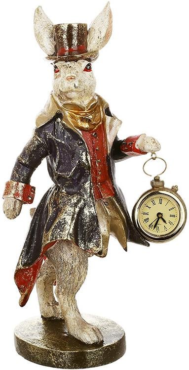 Статуэтка Белый Кролик с Часами 18х12х33см с золотой поталью