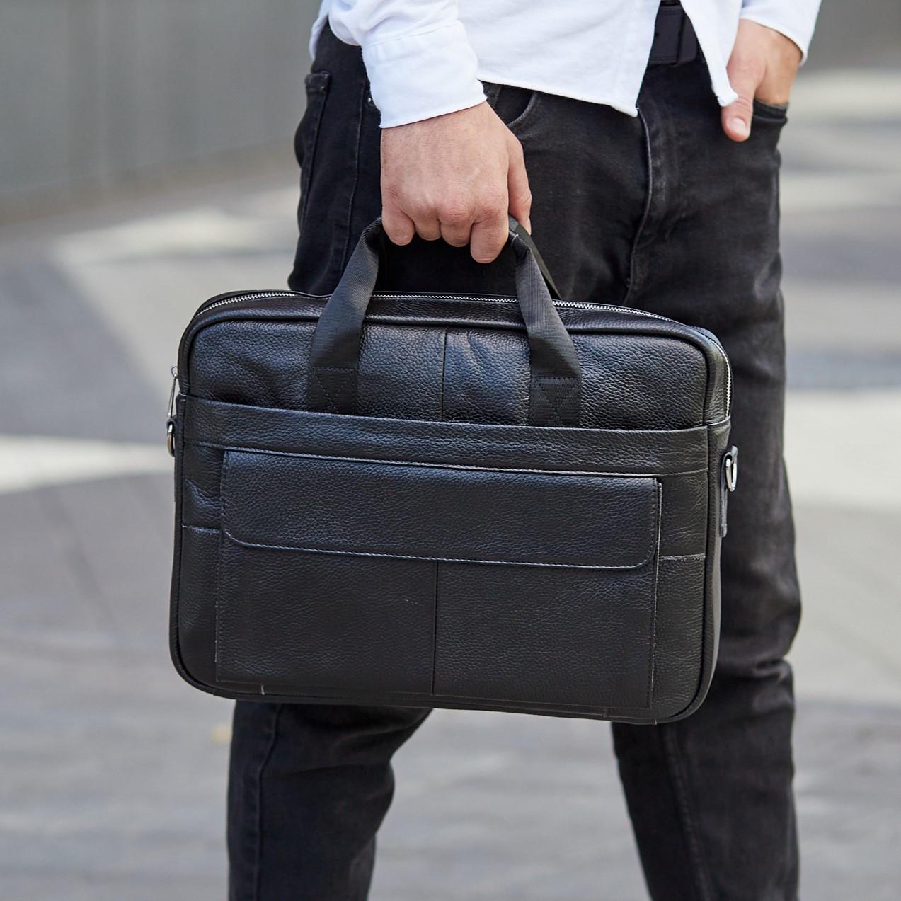 Сумка для ноутбука и документов мужская Tiding Bag кожаная Черный (BR-108)