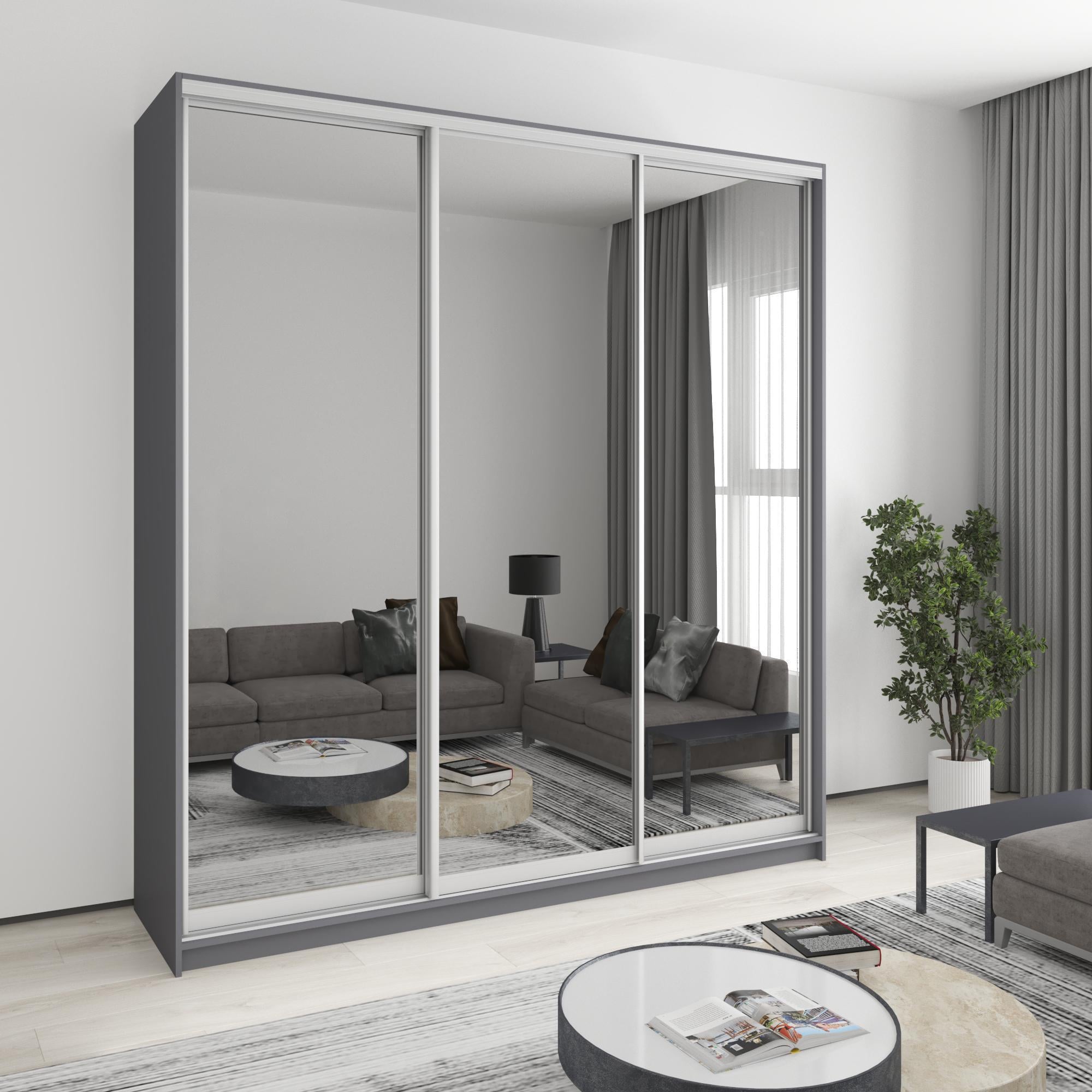 Шкаф-купе трехдверный MebelStar Стандарт AL 3 зеркала 220x45x240 см Антрацит (MBS-1862)