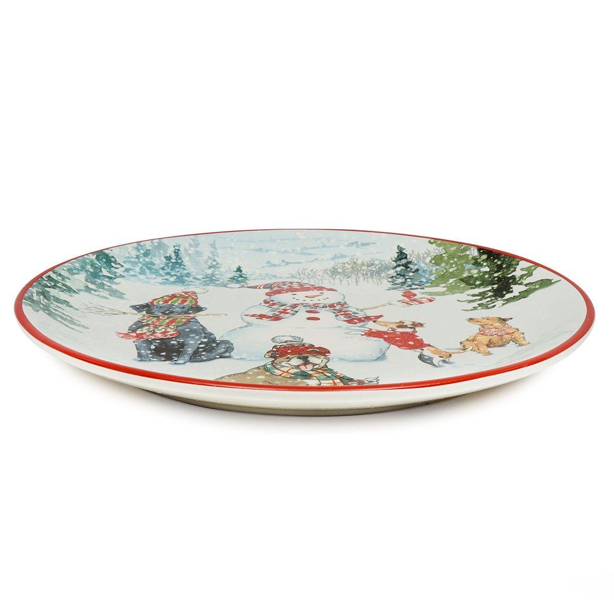 Блюдо из керамики Certified International с рисунком Рождественский подарок D 33 см Голубой (28384) - фото 4