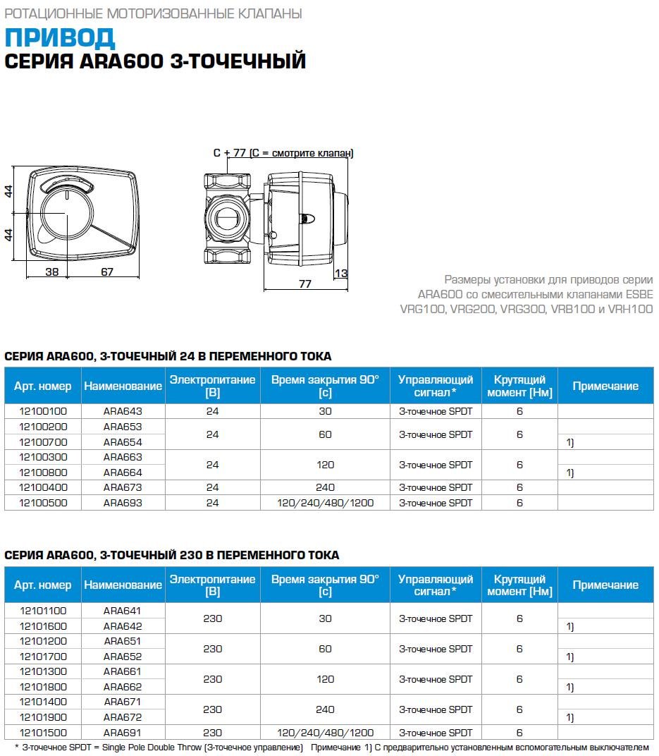 Електропривід ARA661230В 120 сек 6Нм 2 точки ESBE (12101300) - фото 2