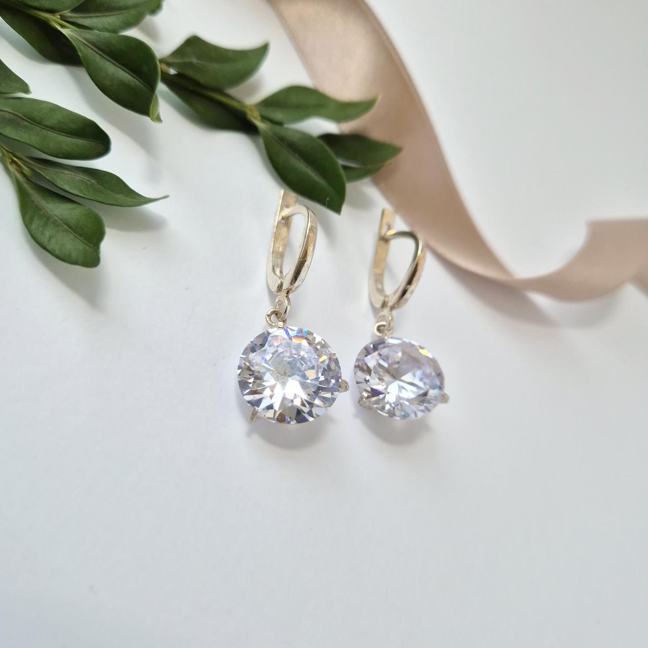 Серьги с подвеской с большим белым камнем серебро 925 пробы 3,20 г (2355/2)