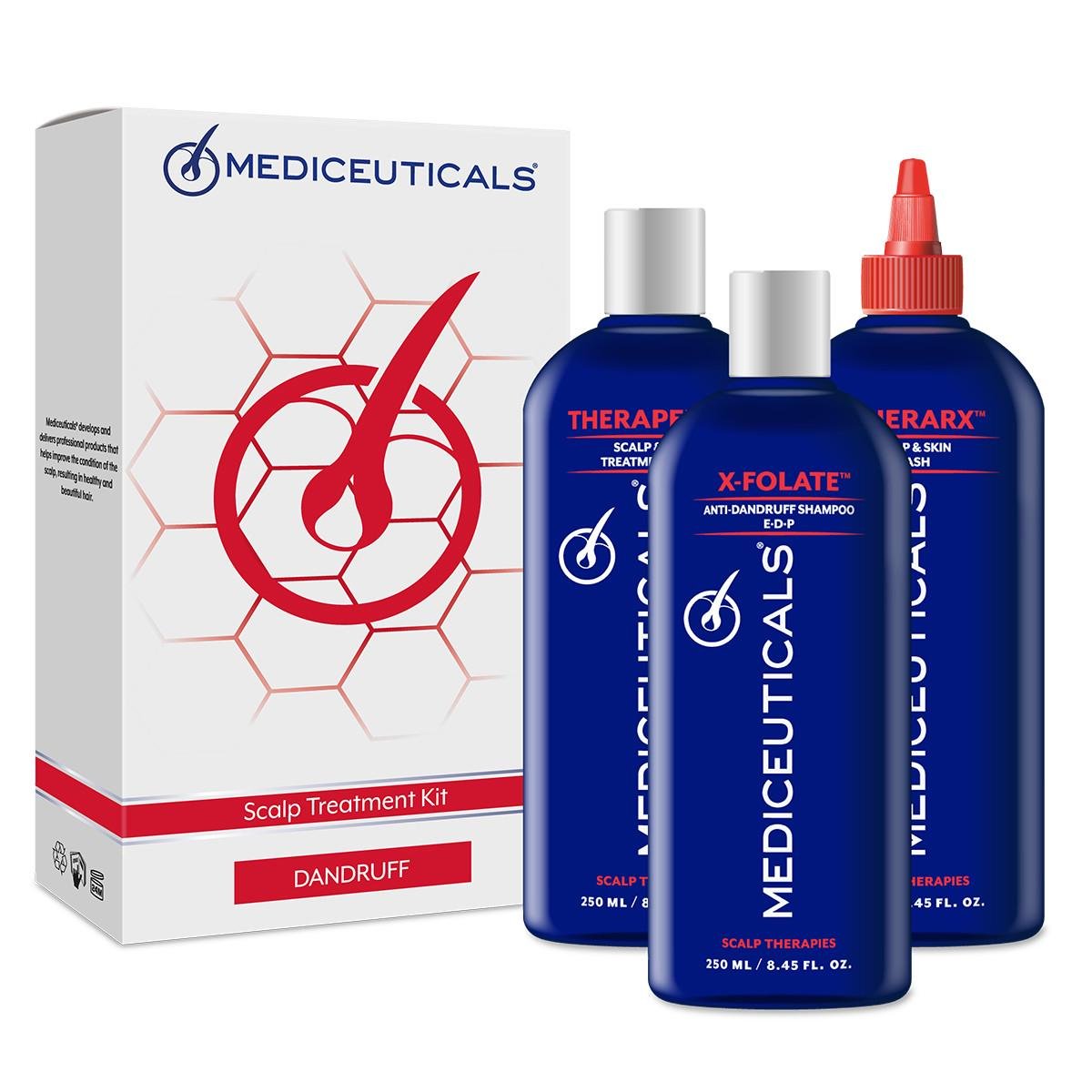 Набор против перхоти Mediceuticals Scalp Treatment Kit Dandruff шампунь X-Folate 250 мл/кондиционер Therapeutic 250 мл/ очищающий уход Therarx 250 мл