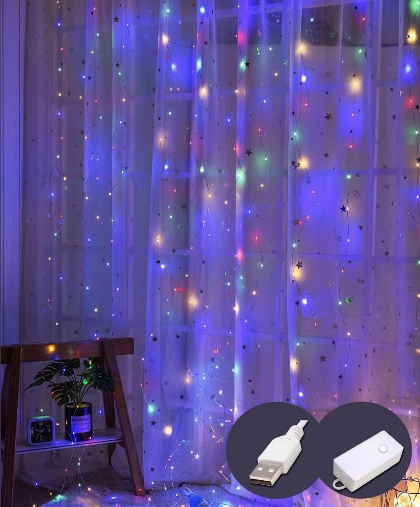 Гирлянда Штора-роса 3x1 м 10 линий 200LED реле 8 режимов USB RGB (FFJ00228)