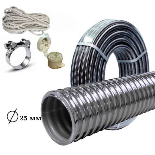 Гофра для генератора з комплектуючими хомут герметик азбестова нитка Ø 25 мм - фото 2 Гофра для генератора з комплектуючими хомут герметик азбестова нитка Ø 25 мм - фото 2