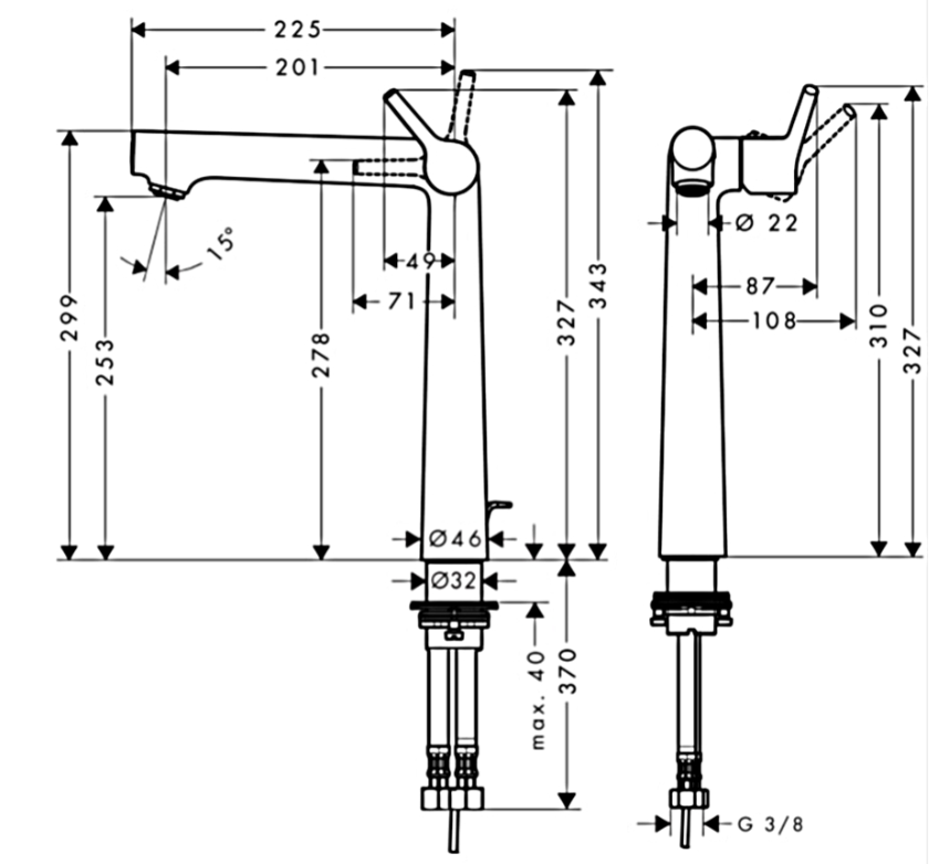 Смеситель Hansgrohe Talis S 250 для умывальника с донным клапаном (72115000) - фото 2 Смеситель Hansgrohe Talis S 250 для умывальника с донным клапаном (72115000) - фото 2