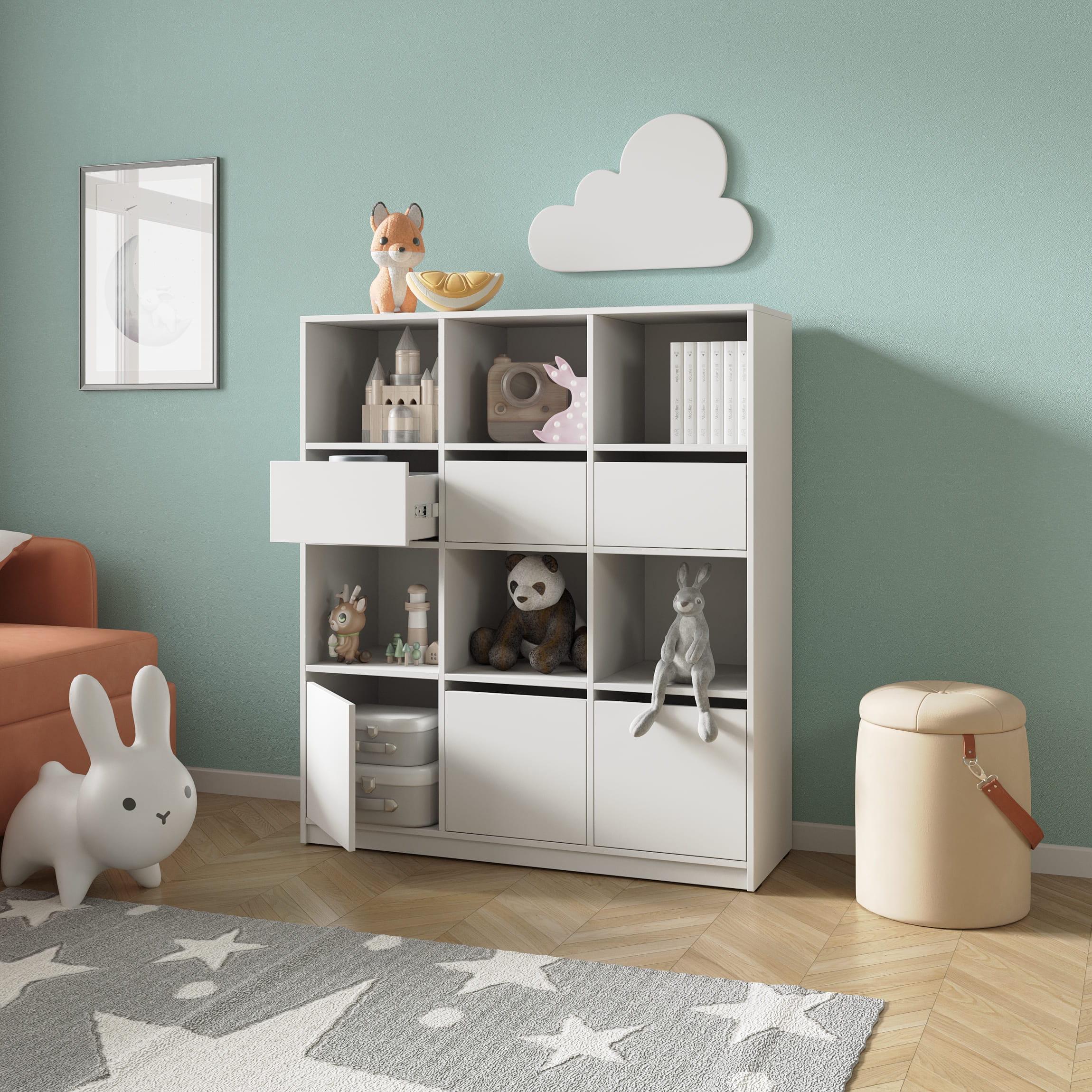 Стеллаж в детскую комнату с ящиками и дверками Белый (380821)