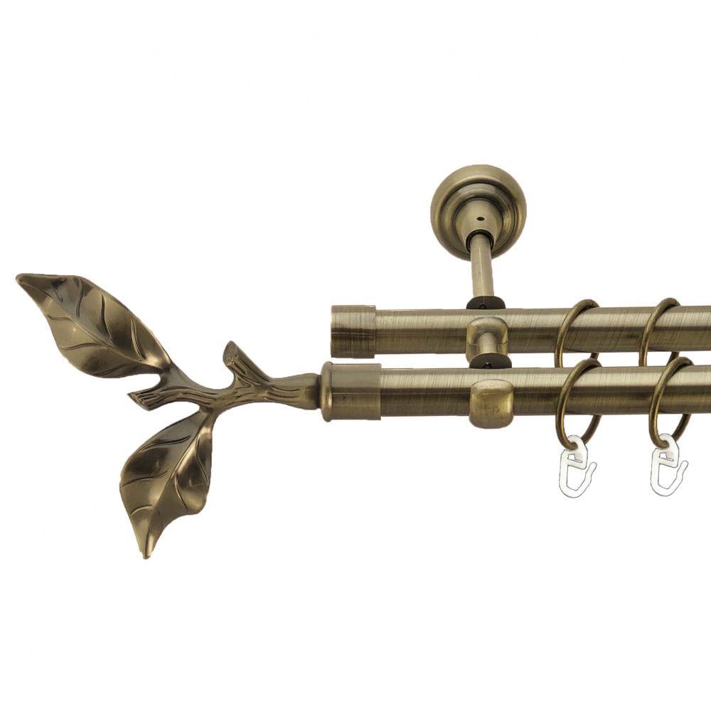 Карниз металлический Orvit Листок Розы двухрядный открытый/гладкая труба/кольцо металлическое Антик 19/19 мм 300 см (4016413)