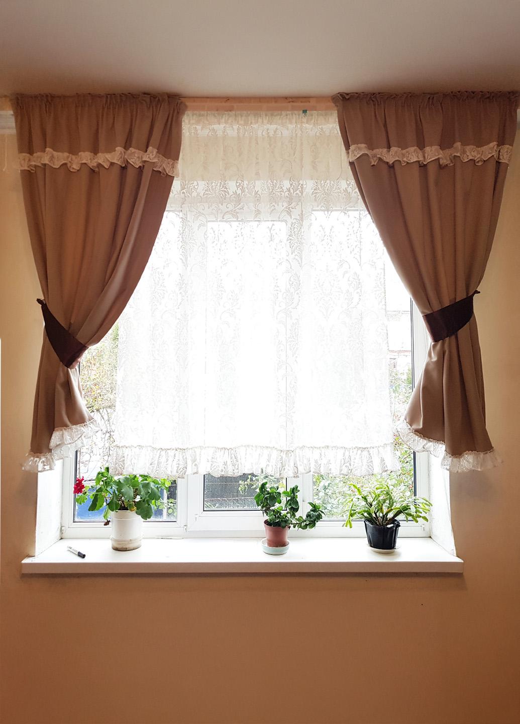 Комплект штор и тюль к подоконнику Firanka Ажур карниз 200 см Бежевый (70_3к) - фото 1 Комплект штор и тюль к подоконнику Firanka Ажур карниз 200 см Бежевый (70_3к) - фото 1