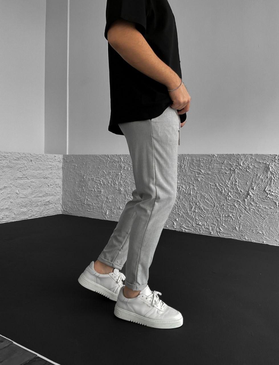 Чиносы молодежные с манжетом на шнурке XL Светло-серый (7665) - фото 1 Чиносы молодежные с манжетом на шнурке XL Светло-серый (7665) - фото 1